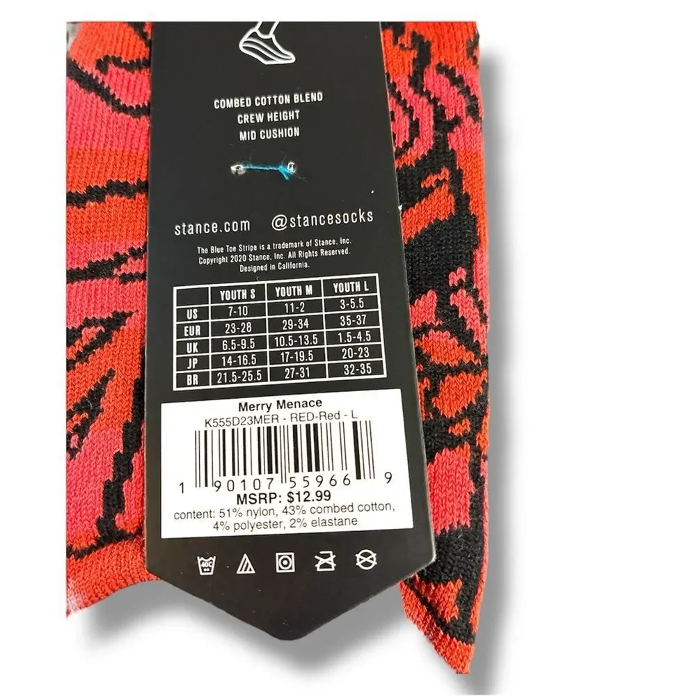 Stance Red and Black Graphic Crew Socks kids youth Large New